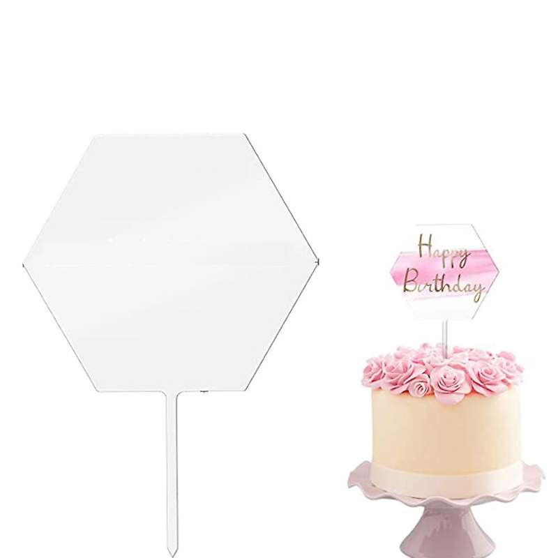 20pcs Diy Hexagon Acryliccake Topper Happy Birthday No Texts Blank