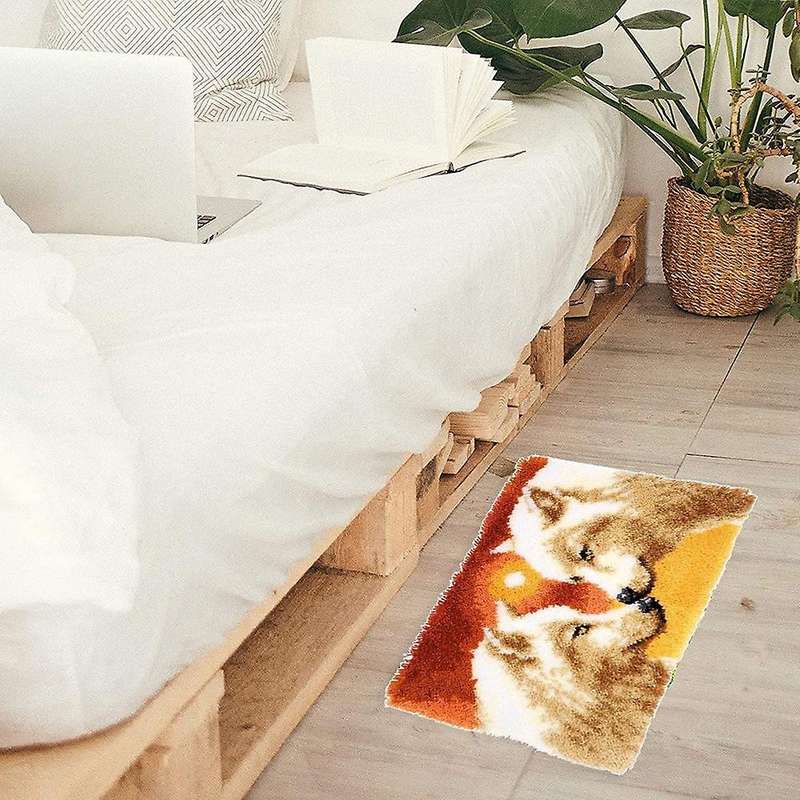 Diy Latch Hook Rug Kits for Kids Adults, Crochet Kit White Wolf King