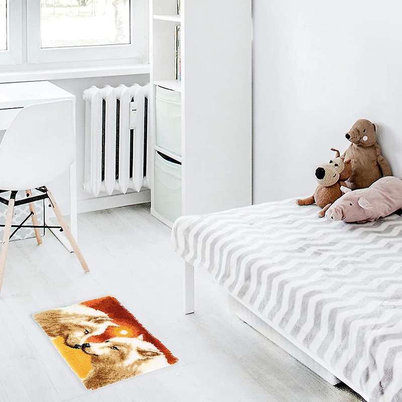 Diy Latch Hook Rug Kits for Kids Adults, Crochet Kit White Wolf King