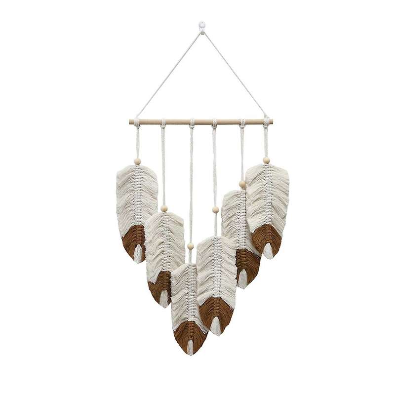 Weave Tapestry Leaf Tassel Living Room Decor Wall Tapestry,khaki
