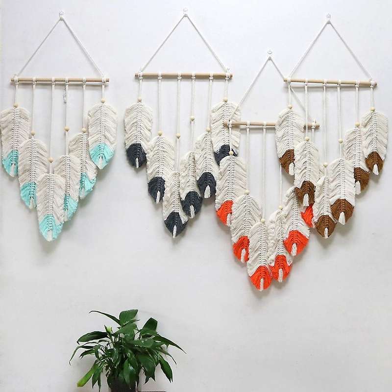 Weave Tapestry Leaf Tassel Living Room Decor Wall Tapestry,light Blue