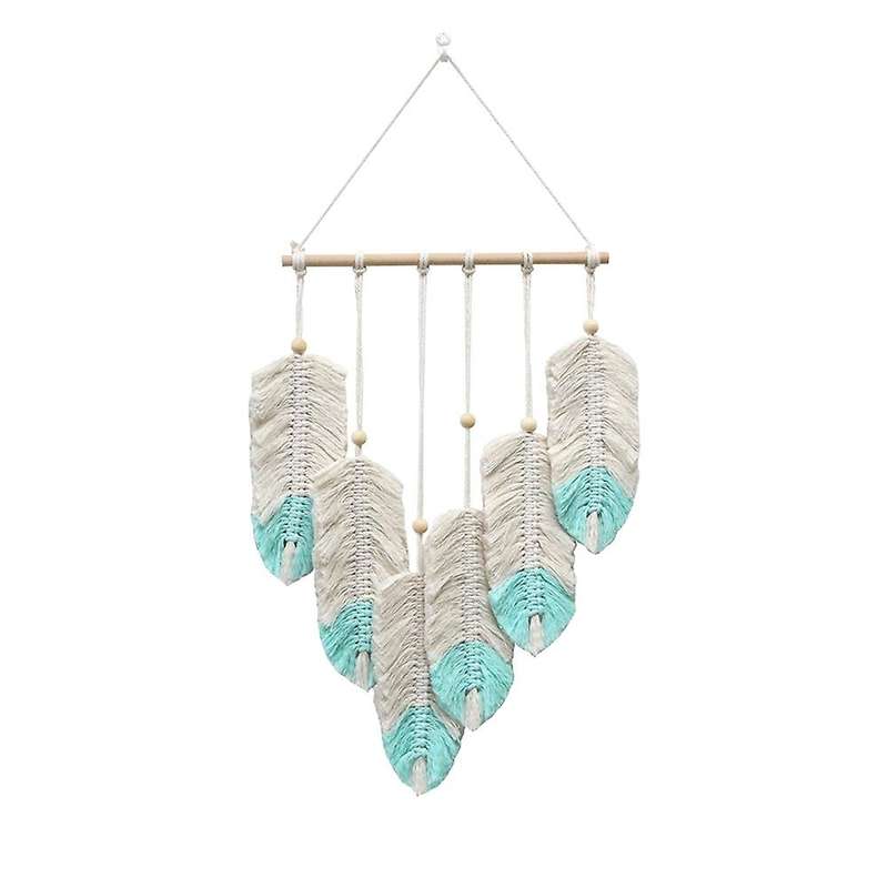 Weave Tapestry Leaf Tassel Living Room Decor Wall Tapestry,light Blue