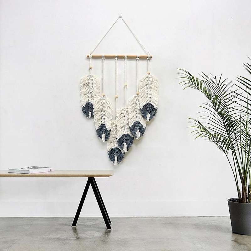 Weave Tapestry Leaf Tassel Living Room Decor Wall Tapestry,light Blue