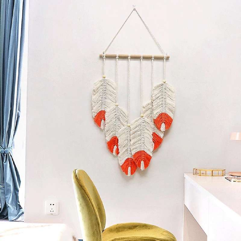 Weave Tapestry Leaf Tassel Living Room Decor Wall Tapestry,orange