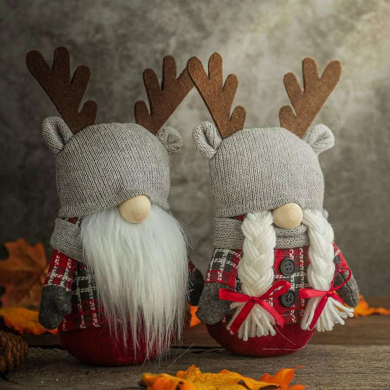 2 Pcs Antlers Elk Dwarf Gnome Doll Plush Toys for Home Table Gifts