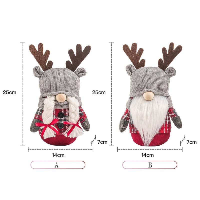 2 Pcs Antlers Elk Dwarf Gnome Doll Plush Toys for Home Table Gifts