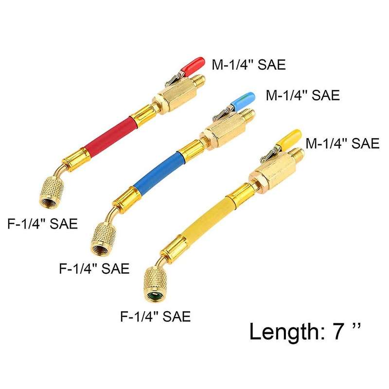 R134a R410a R22 R12 Charging Hoses and Ball Valve Kit Coded Hoses