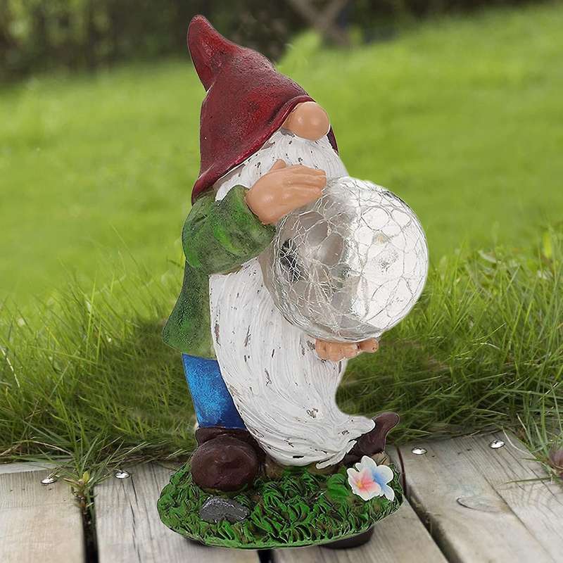 Resin Garden Figurine with Solar Led Lights, Festive, Outdoor Decor