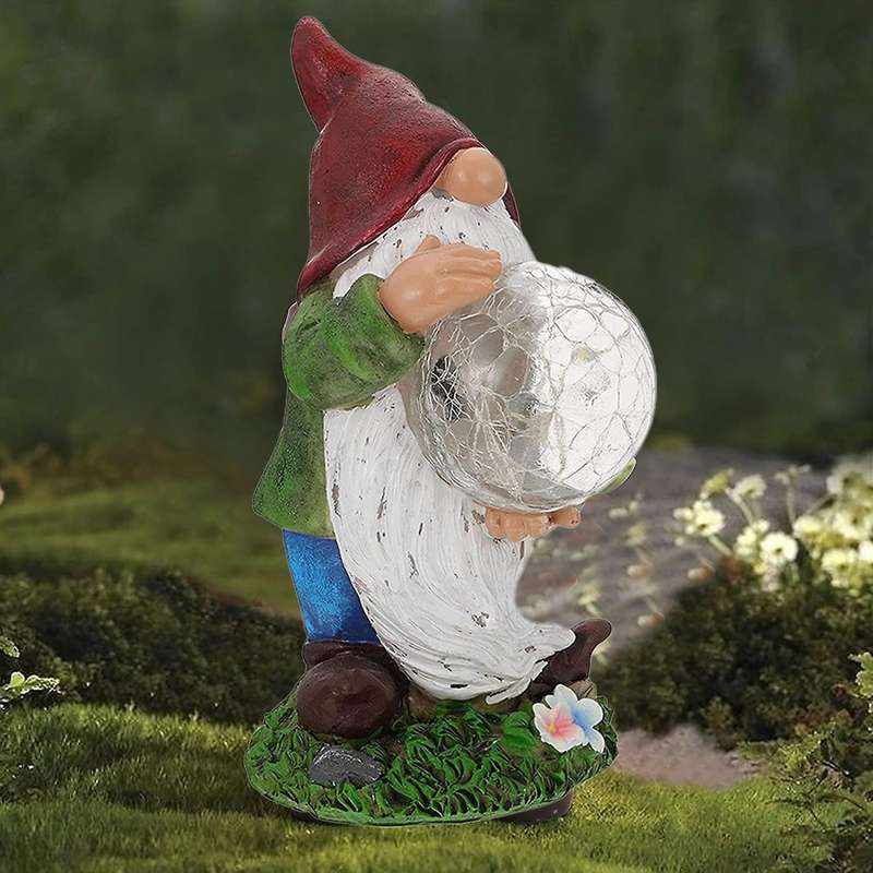 Resin Garden Figurine with Solar Led Lights, Festive, Outdoor Decor