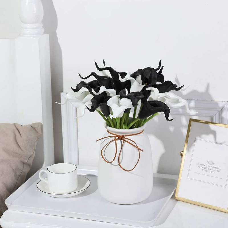 20pcs Calla Lily Wedding Bouquet Pu for Home Decor(black and White)