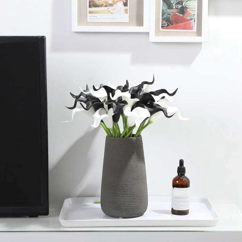 20pcs Calla Lily Wedding Bouquet Pu for Home Decor(black and White)