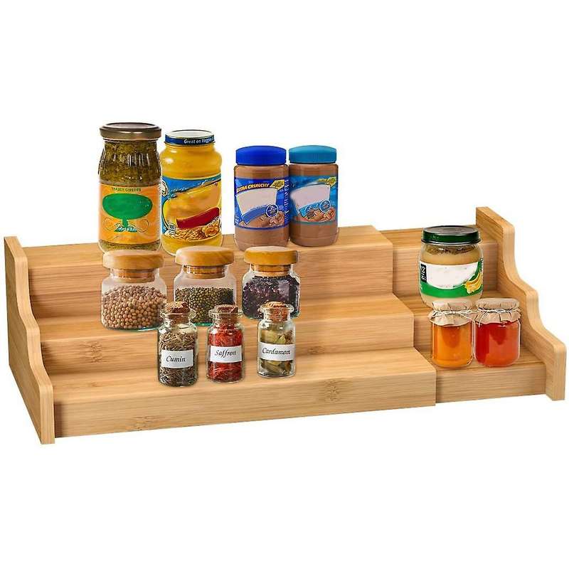 Kitchen Cabinet Organizer- Bamboo 3-layer Adjustable Spice Rack