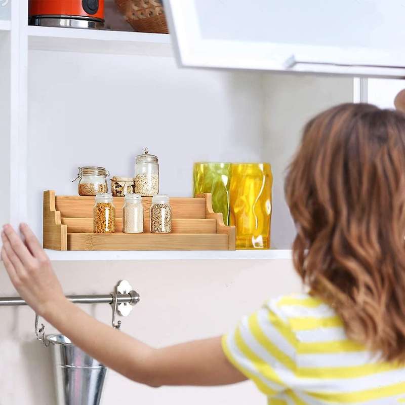 Kitchen Cabinet Organizer- Bamboo 3-layer Adjustable Spice Rack