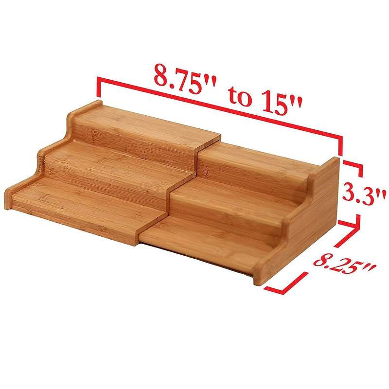 Kitchen Cabinet Organizer- Bamboo 3-layer Adjustable Spice Rack