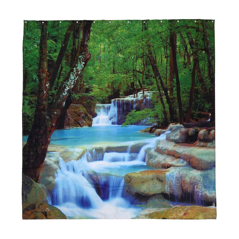 3d Waterfall Scenery Waterproof Shower Curtain with 12 Hooks