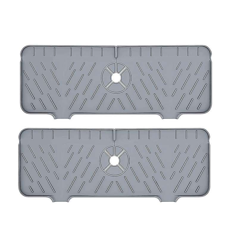 2pcs Silicone Faucet Mat for Kitchen Sink,faucet Absorbent Mat Grey