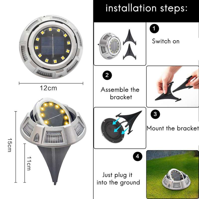 2pack Solar Ground Lights 12 Led Solar Lights Waterproof