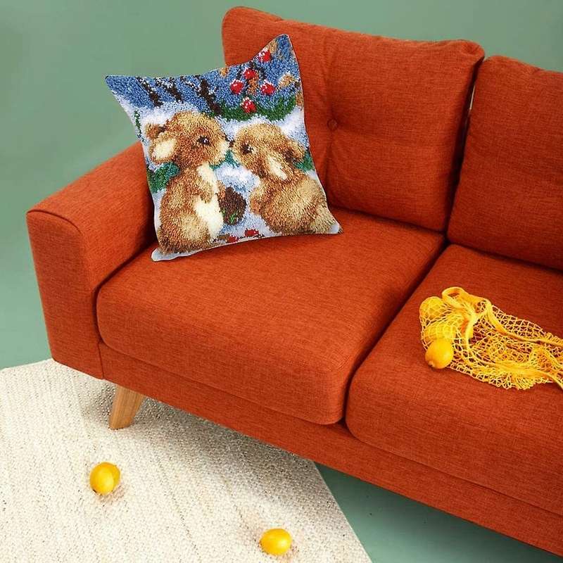 Latch Hook Kit Pillow Cover Handcraft for Kids & Adults Rabbit 17inch