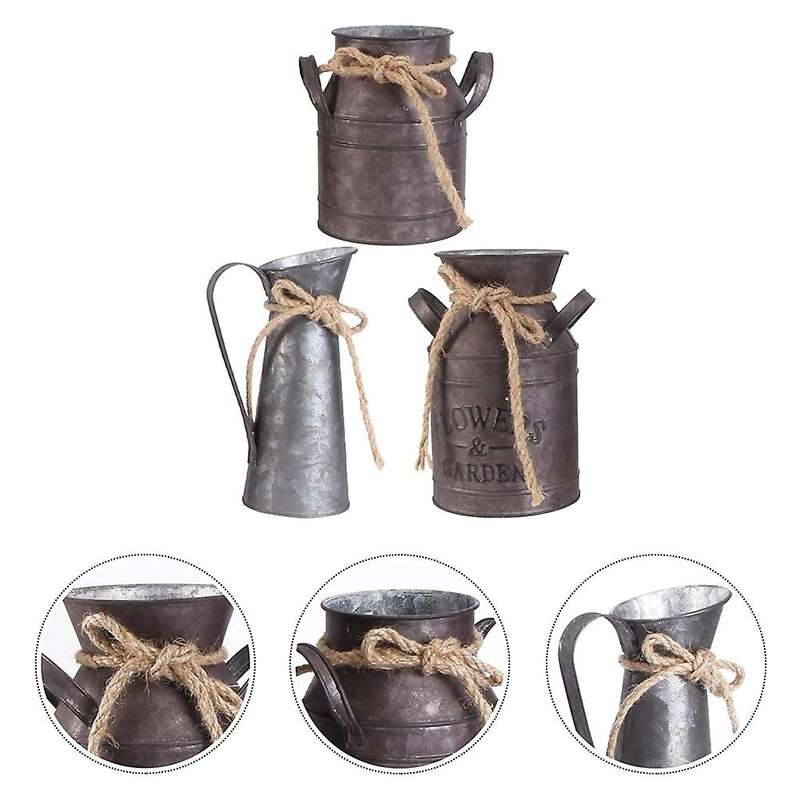 3pcs Vintage Flower Vase Iron House Style Decorative Vase Rustic