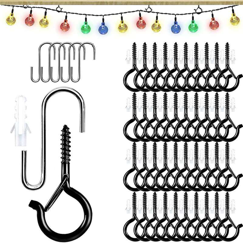 Screw Hooks for Outdoor String Lights, 45 Pack Q Hanger Hooks