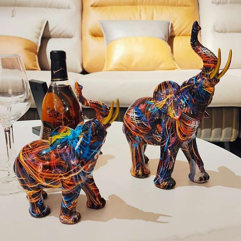 Painting Graffiti Elephant Sculpture Resin Animal Statue Decor C