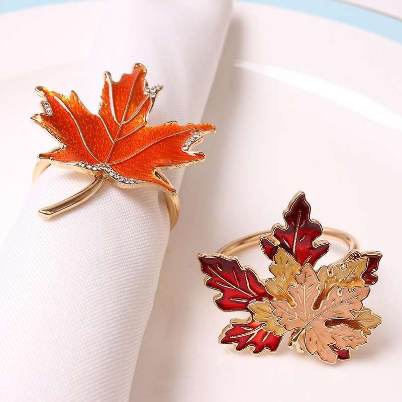 12pcs/halloween Thankings Giving Maple Leaf Napkin Ring Table A
