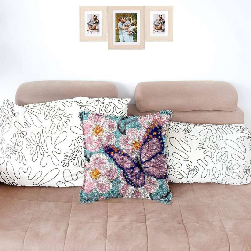 Latch Hook Kit Diy Pillow Cover Making Craft with Butterfly Pattern