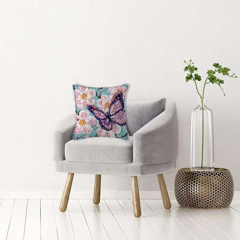 Latch Hook Kit Diy Pillow Cover Making Craft with Butterfly Pattern