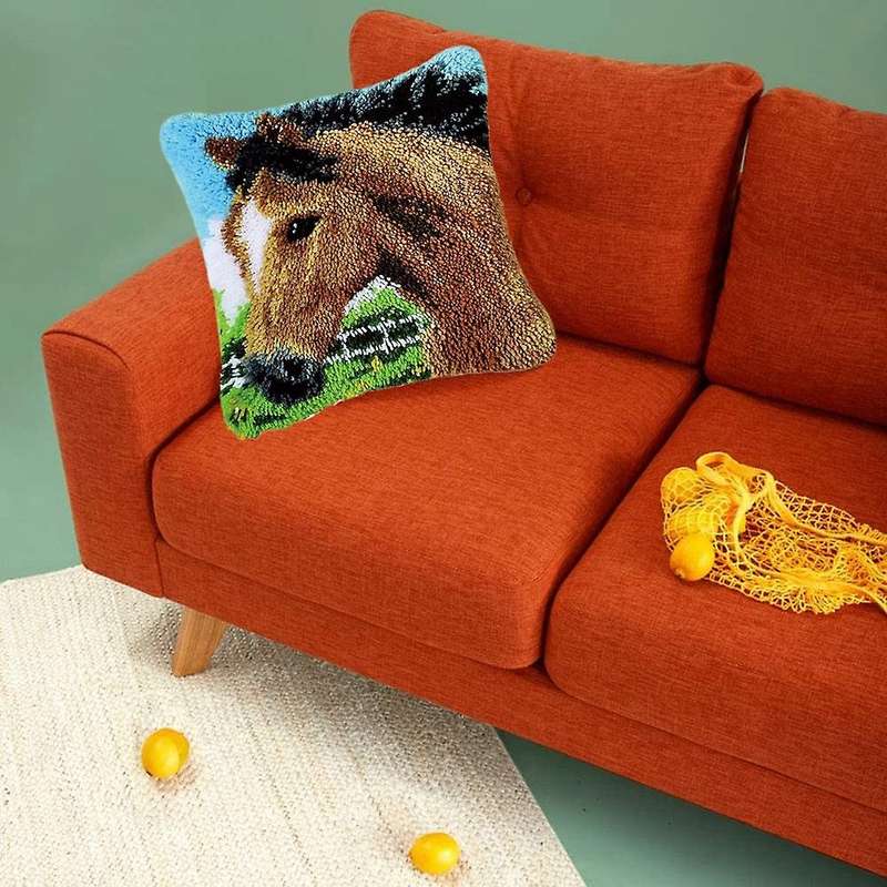 Latch Hook Kit Pillow Cover Diy for Adults&kids 16.5 X16.5inch(horse)