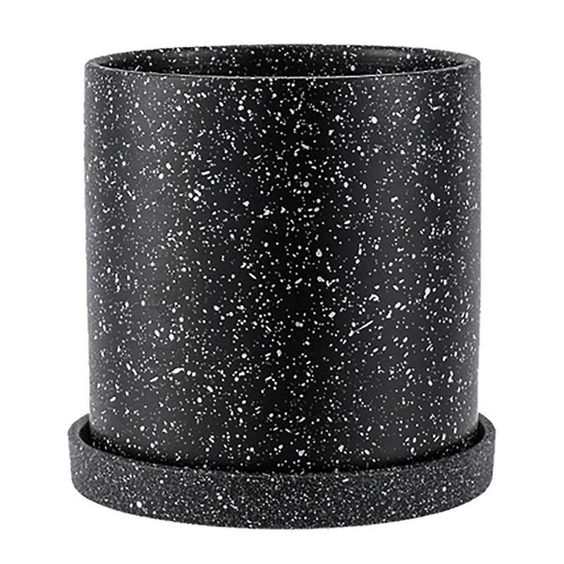 Ceramic Flower Pot with Tray Storage Container Plant Flowerpot Black