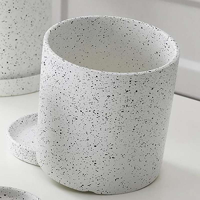 Ceramic Flower Pot with Tray Storage Container Plant Flowerpot Black