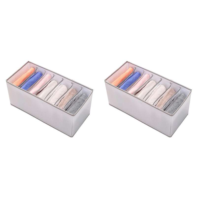 2pcs Pp Wardrobe Clothes Organizer Jeans 7 Grids Compartment Gray S
