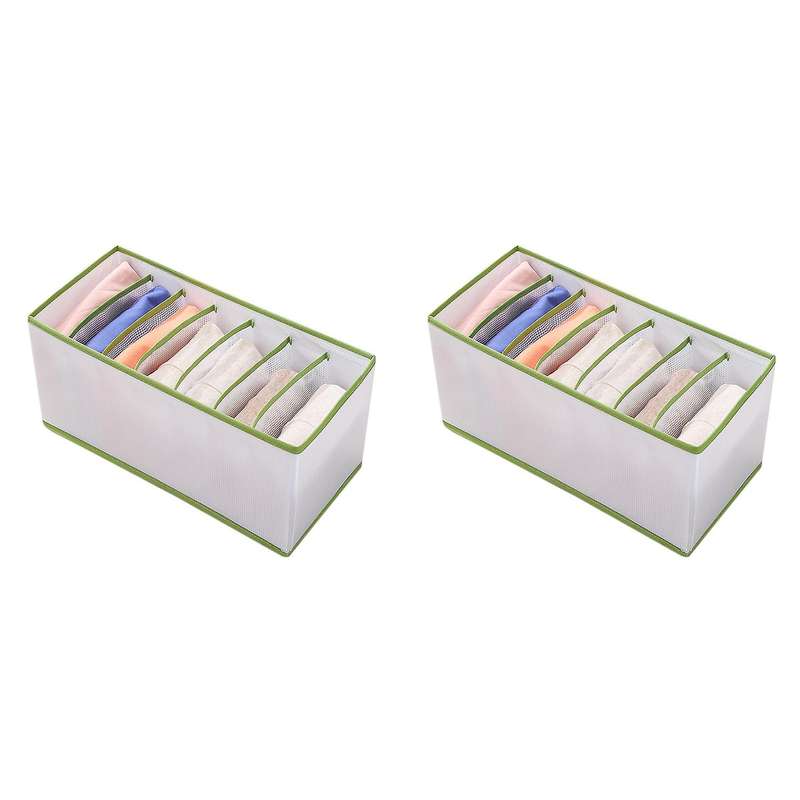 2pcs Pp Wardrobe Clothes Organizer Jeans 7 Grids Compartment Green S