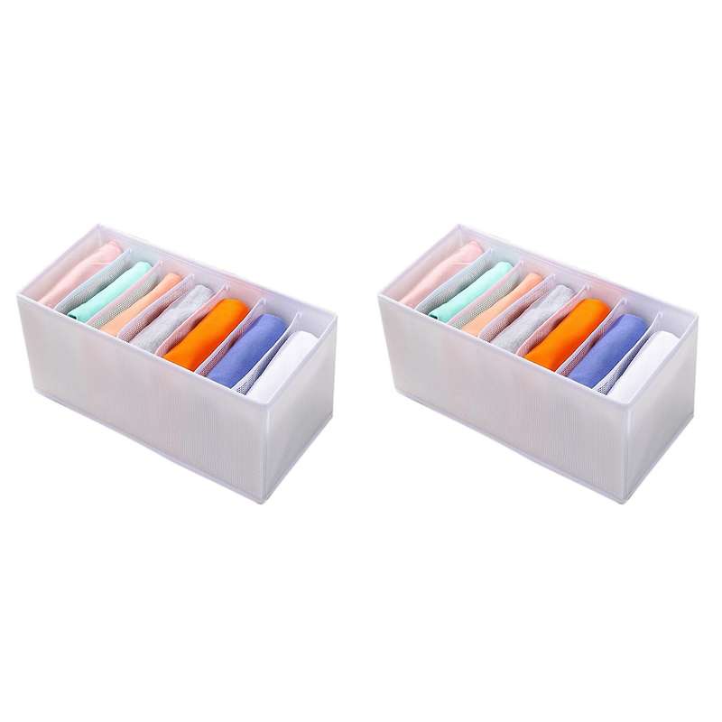2pcs Pp Wardrobe Clothes Organizer Jeans 7 Grids Compartment White S