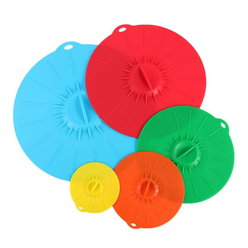 Set Of 5 Silicone Microwave Bowl Cover Cooking Pot Pan Lid Cover