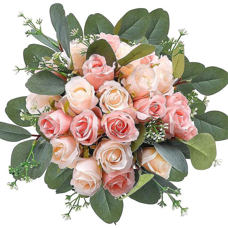 34pcs Artificial Rose Flowers,flowers Rose,eucalyptus Leaves Stems