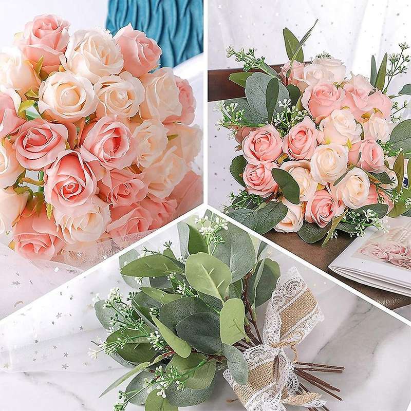 34pcs Artificial Rose Flowers,flowers Rose,eucalyptus Leaves Stems