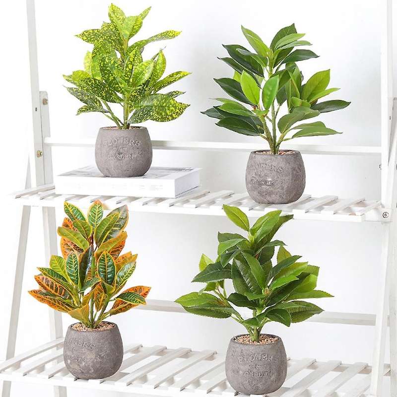Simulation Green Plant Potted Cement Bonsai Desktop Decorations, B