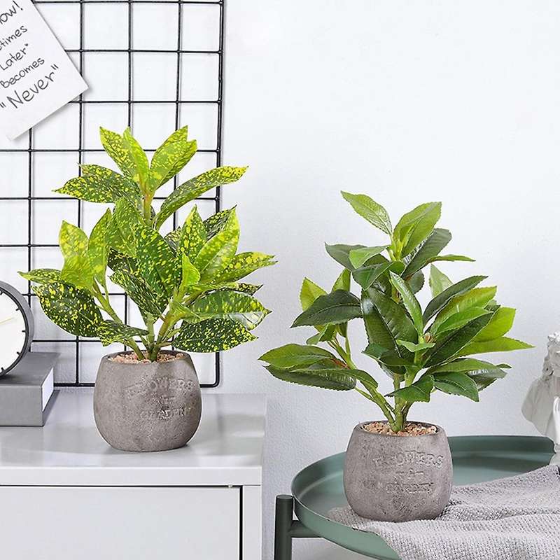 Simulation Green Plant Potted Cement Bonsai Desktop Decorations, B