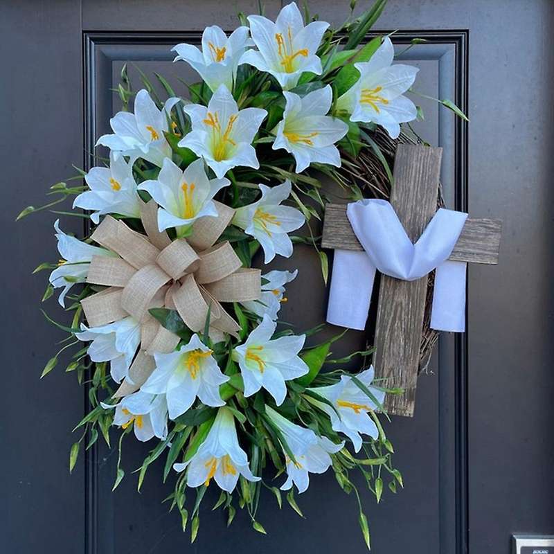 Easter Wreath Simulation Plant with Cross,for Flower Link Day