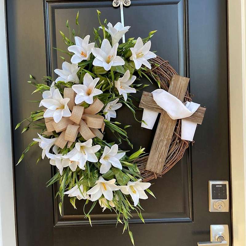 Easter Wreath Simulation Plant with Cross,for Flower Link Day