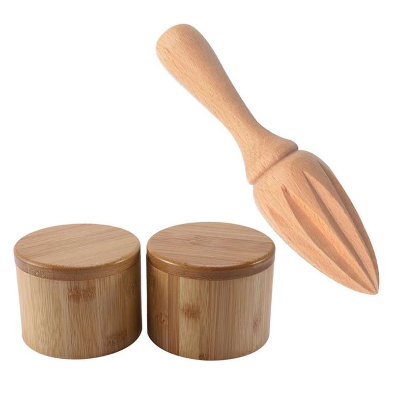 2pcs Salt Box Wooden Storage Box with Magnetic Swivel Lid Container
