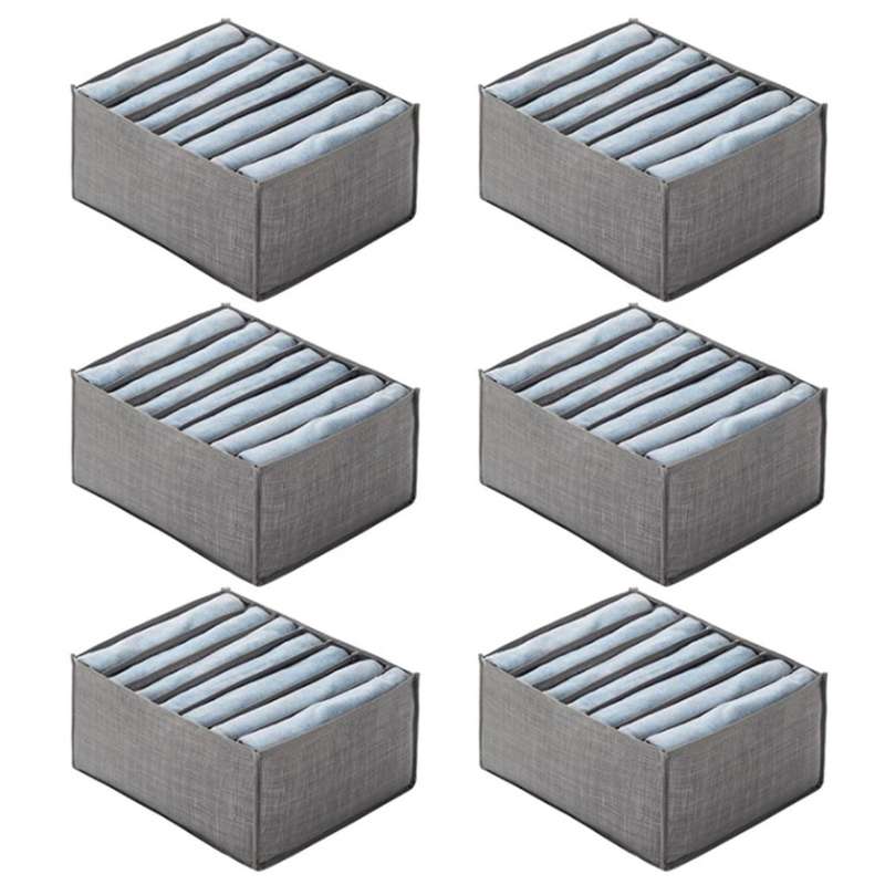 6pcs Drawer Boxes for Jeans Trousers T-shirt Storage Boxes 7 Grids L