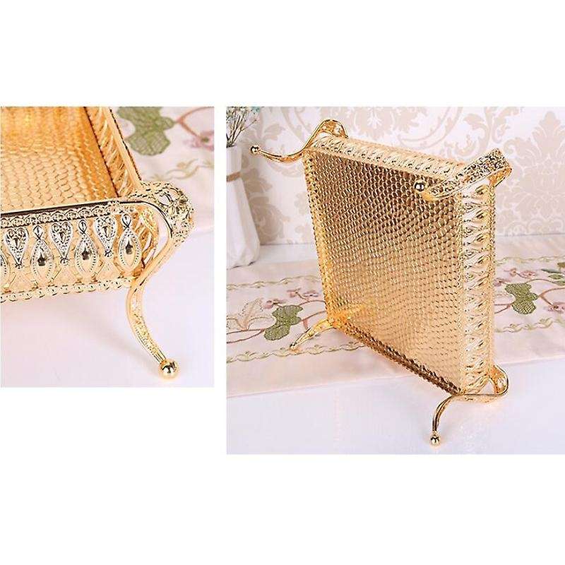 Vintage Fruit Plate Table Snack Iron Storage Box Square Tray Gold