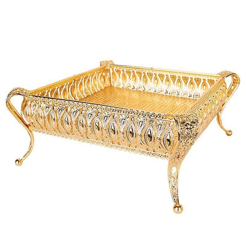 Vintage Fruit Plate Table Snack Iron Storage Box Square Tray Gold