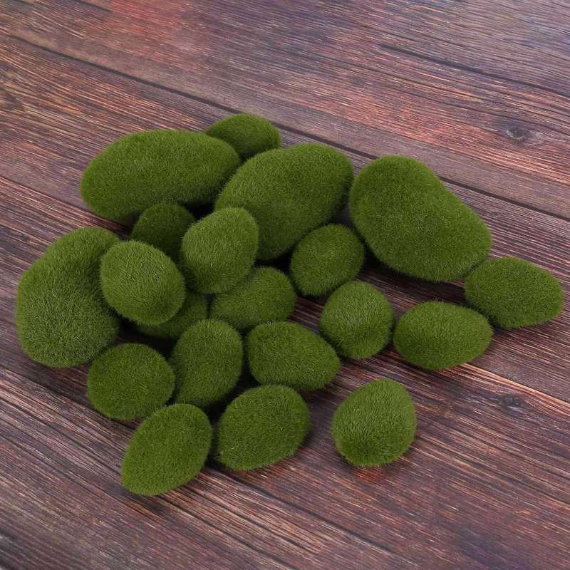 100 Pieces 2 Sizes Artificial Moss Rocks Faux Moss Covered Stones