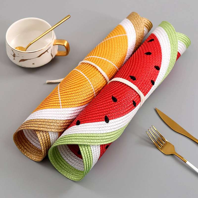 8 Pcs Pp Woven Round Placemat Mat Watermelon Lemon Drink Coasters
