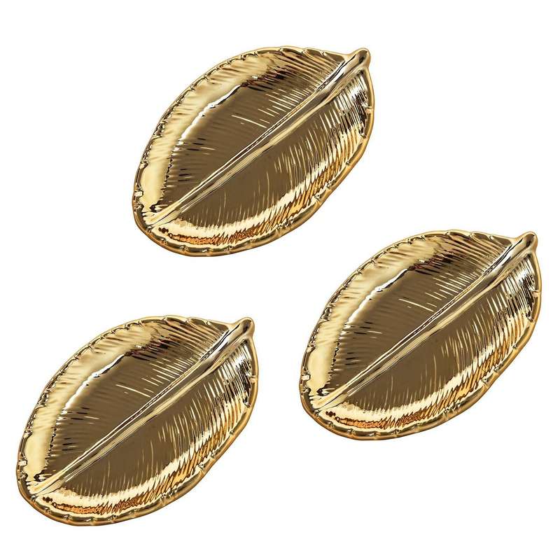 3x Decorative Gold Leaf Ceramic Plate Dish Porcelain Candy Dish
