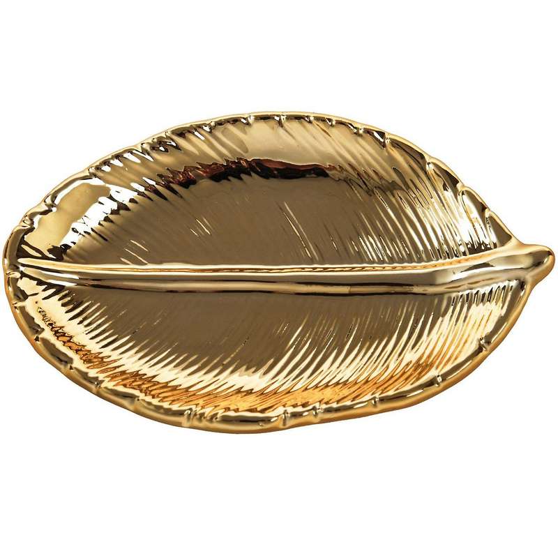 3x Decorative Gold Leaf Ceramic Plate Dish Porcelain Candy Dish