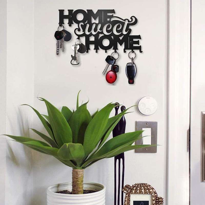 Sweet Home Black Metal Key Hook Rack for Home Wall Decor, Front Door